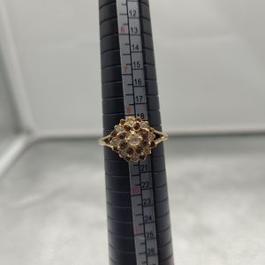 Gold Tone Cubic Zirconia Red Gemstone Flower Costume Jewelry Cocktail Ring
